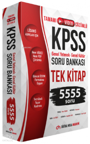 2022 KPSS Genel Yetenek Genel Kültür Tamamı Çözümlü 5555 Soru Bankası Tek Kitap Dijital Hoca Akademi