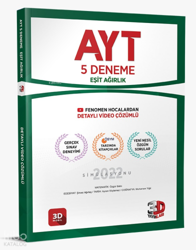 3D Yayınları AYT 5'li Eşit Agırlık Deneme Tamamı Video Çözümlü