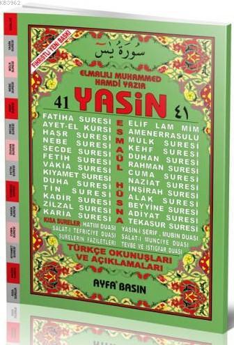 41 Yasin (Ayfa-073, Cami Boy, Fihristli, Türkçeli)
