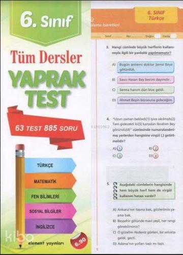 6. Sınıf Tüm Dersler Yaprak Test; 63 Test - 885 Soru Kolektif