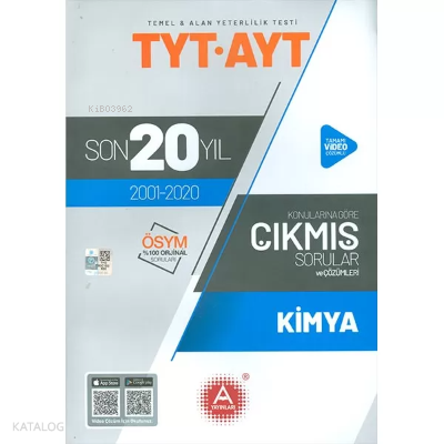 A Yayınları Tyt Ayt Kimya Son 20 Yıl Çıkm -2021