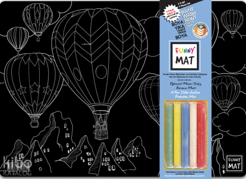 Akademi Çocuk Funny Mat Sıcak Hava Balonu ve Serbest Çalışma 25x35cm 2'li Paket 5'li Tebeşirli Siyah Seri