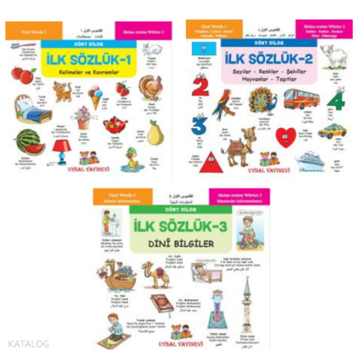 Minikler İçin Dört Dilde Resimli İlk Sözlük Seti (3 Kitap - Ciltli) Mü