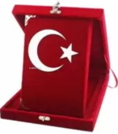 Mühürlü Orta Boy Plaketli Kadife Kur'an-ı Kerim Ay Yıldız Desen (kod: 189BAYRAK)