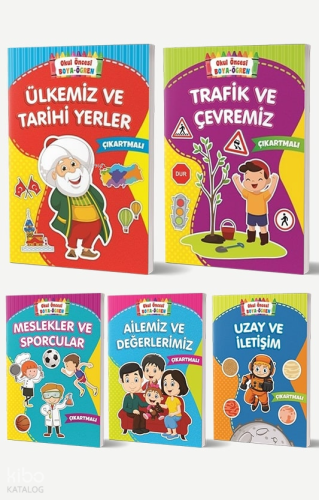 Okul Öncesi Boya Öğren Çıkartmalı Çocuk Kitapları Seti - (5 Kitap)