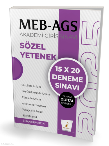 Pelikan Yayınevi MEB - AGS Hazırlık Sözel Yetenek 15x20 Tamamı Dijital Çözümlü Deneme Sınavı