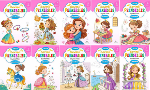 Sevimli Prensesler Boyama Kitabı (10 Kitap) Ali Ünlü