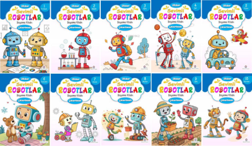 Sevimli Robotlar Boyama Kitabı (10 Kitap) Ali Ünlü