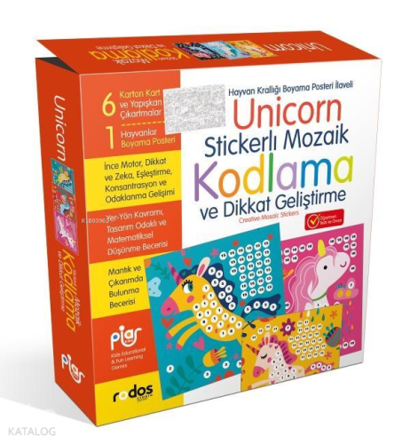 Unicorn Stickerlı Mozaik Kodlama ve Dikkat Geliştirme Oyun Seti Kolekt